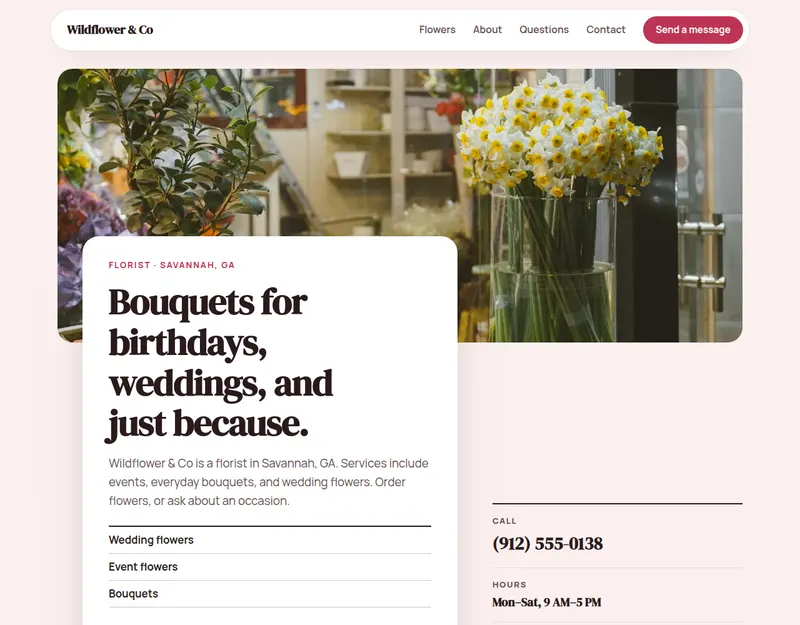 The Bloom design on a made-up business