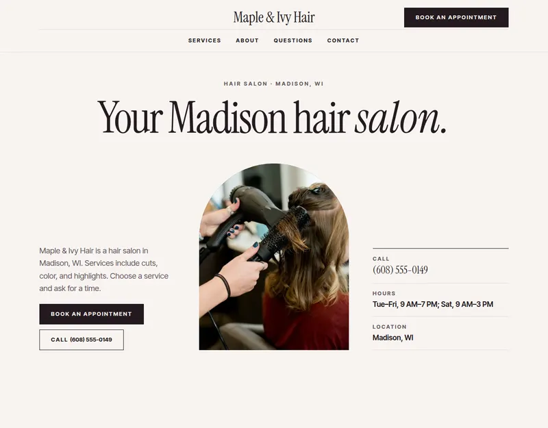 The Atelier design on a made-up business
