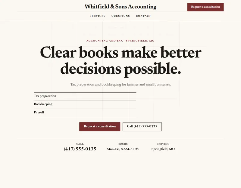 The Ledger design on a made-up business