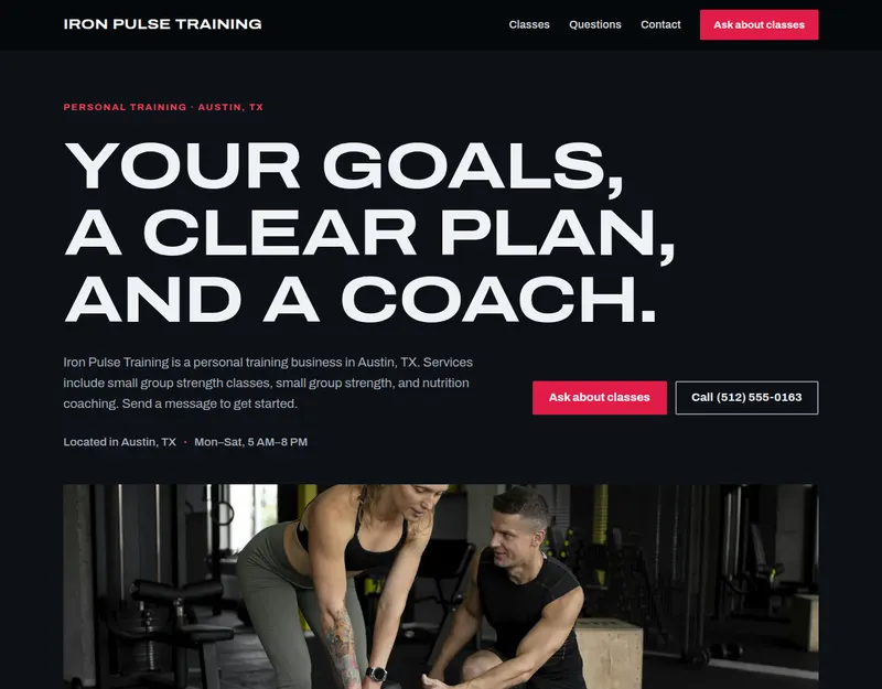 The Pulse design on a made-up business