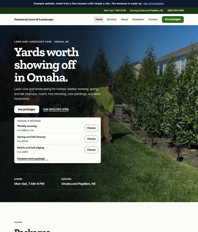 Full website example for Greenway Lawn & Landscape, a landscaper