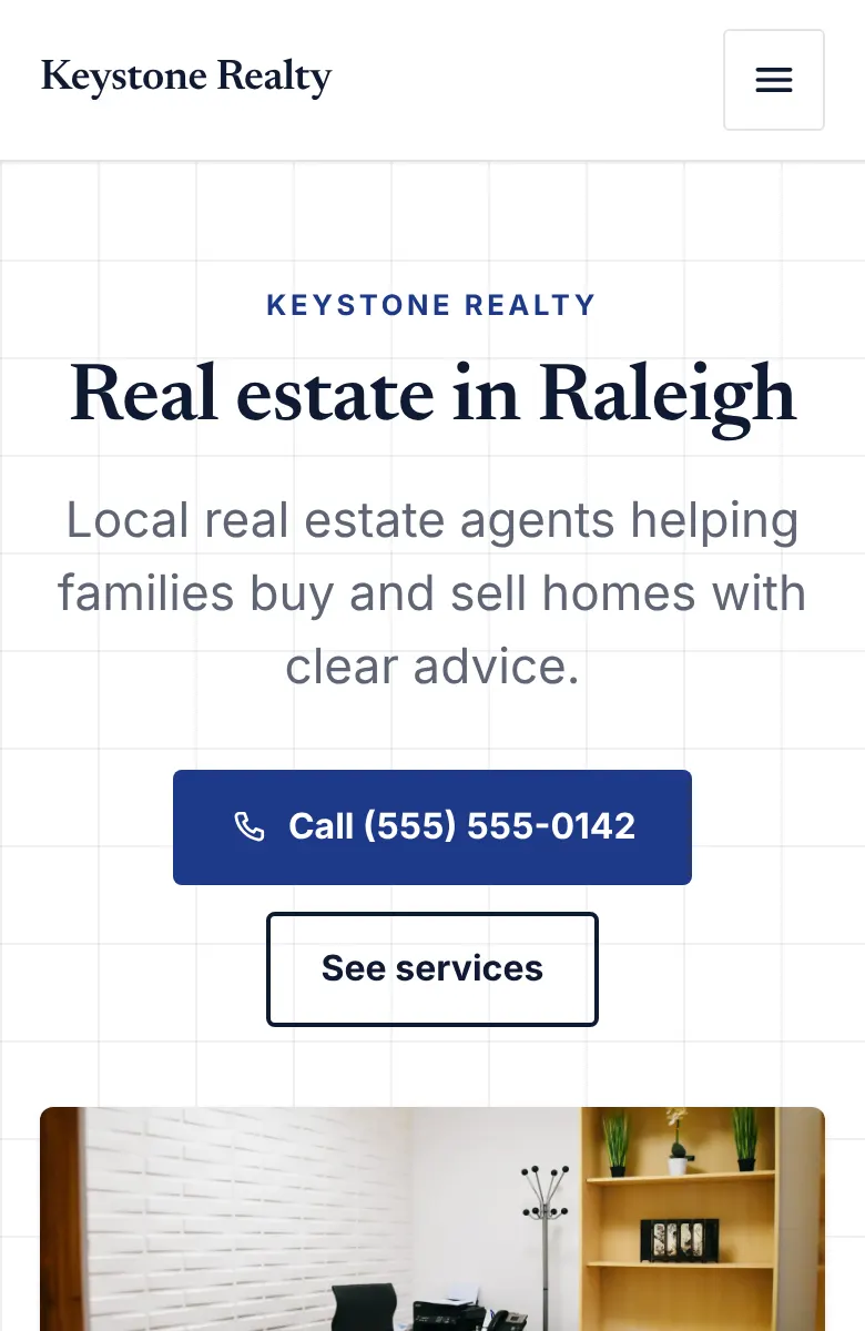 Sample real estate website on a phone