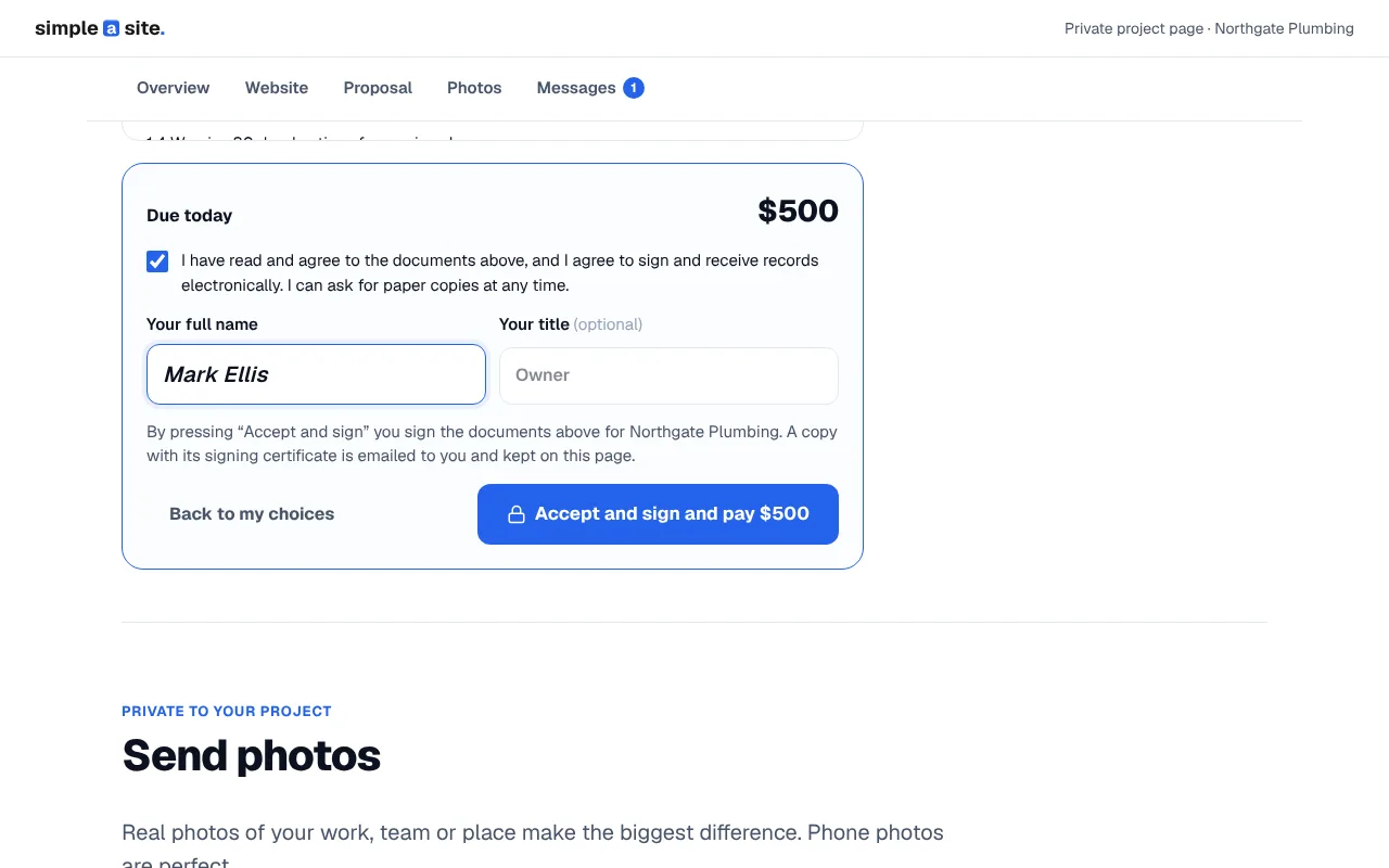 A proposal on the project page: packages, options and the total with each payment