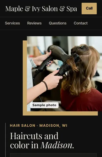A hair salon's homepage