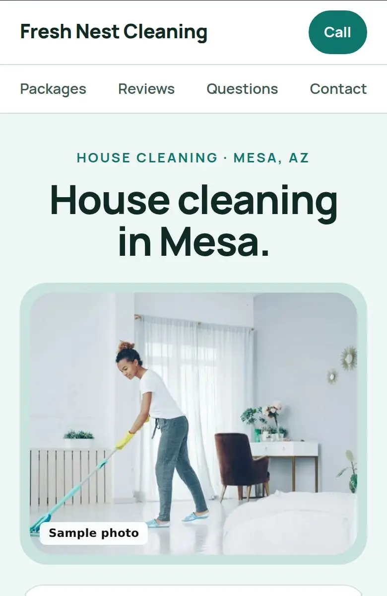 House cleaner example website on a phone